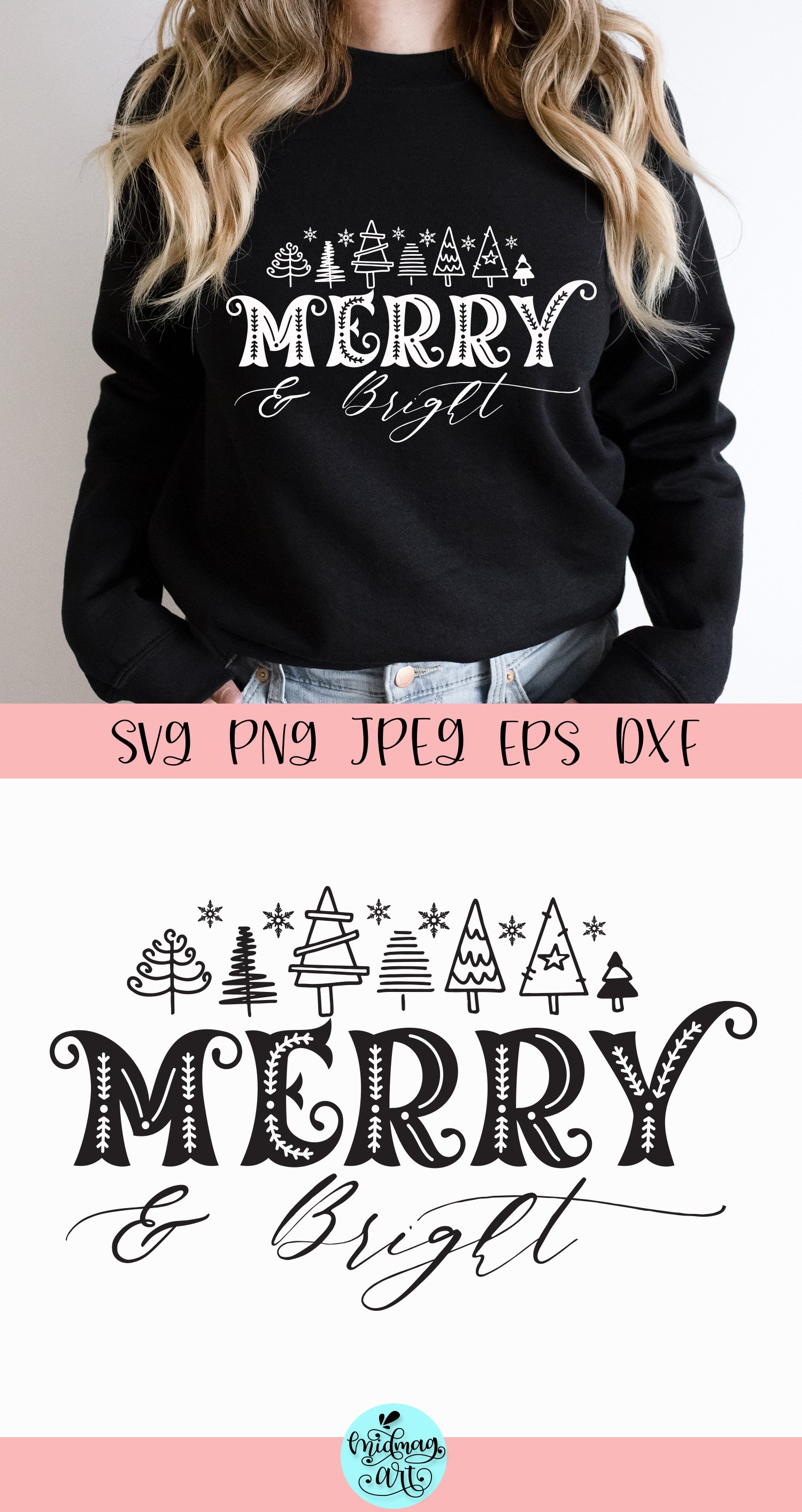Merry and bright svg, christmas cut file (2260687)