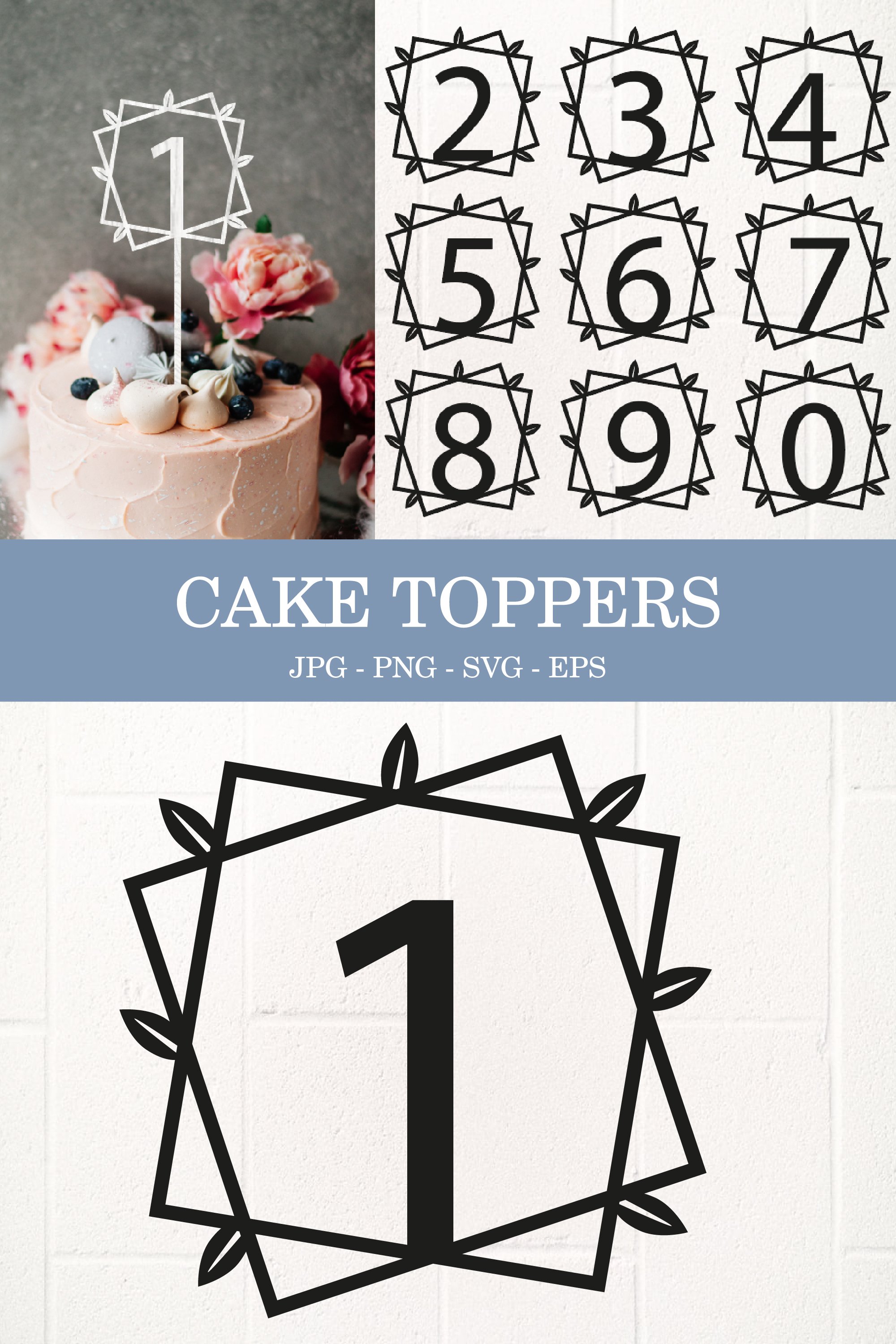 Cake toppers set cut files, silhouette numbers 0-9 laser cut