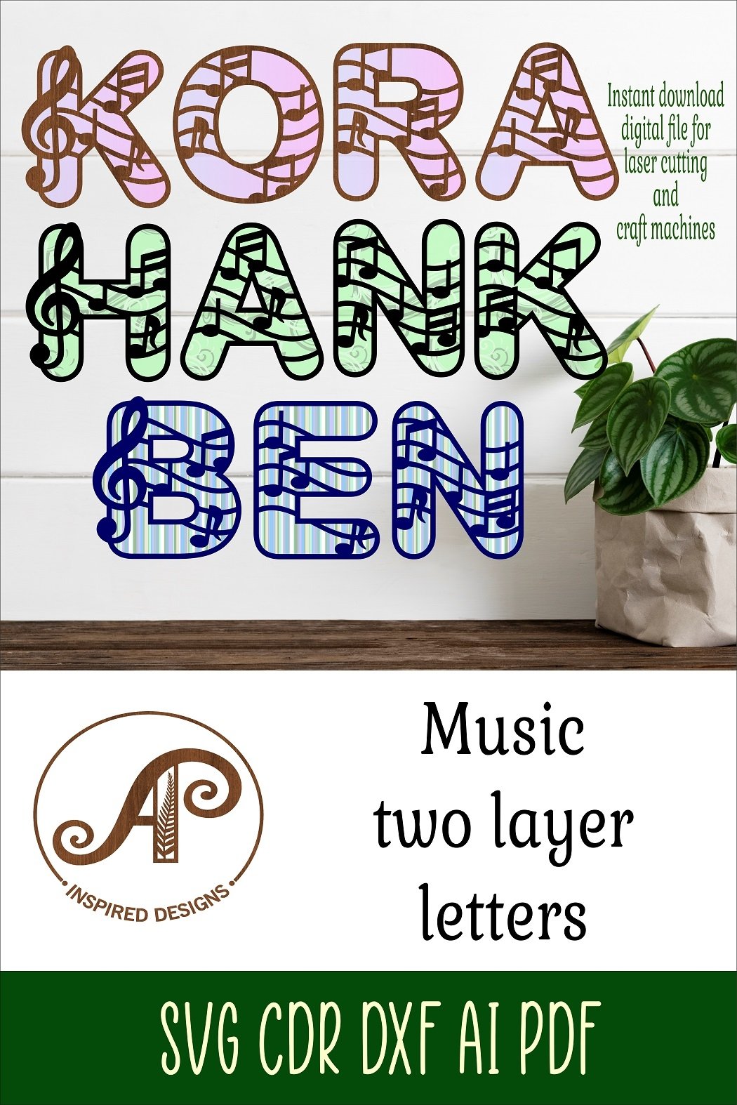 Music letters alphabet set. 52 layered letters.