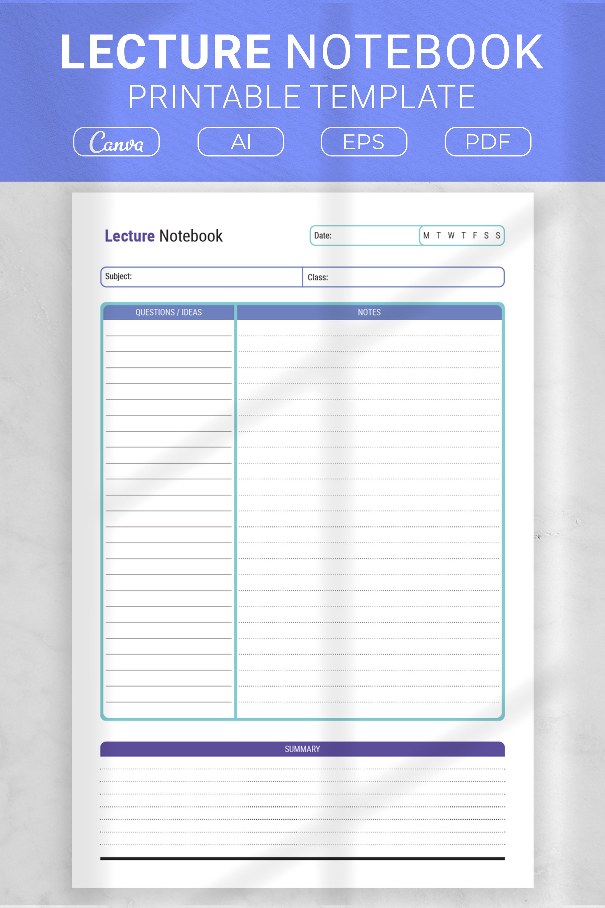 Lecture Notebook Printable Template (2729436)