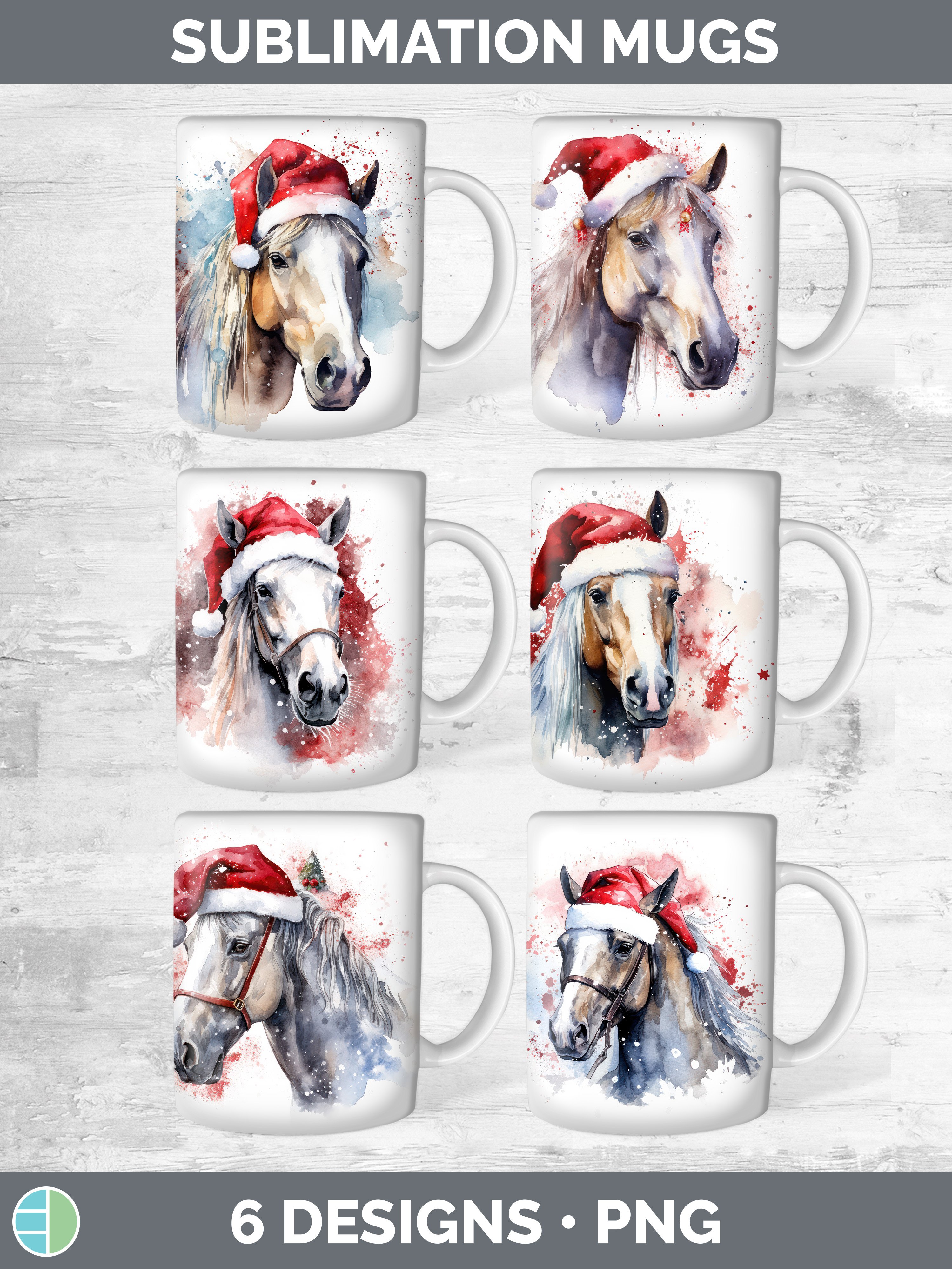 Christmas Santa Hat Horse Mug Wrap | Sublimation Coffee Cup