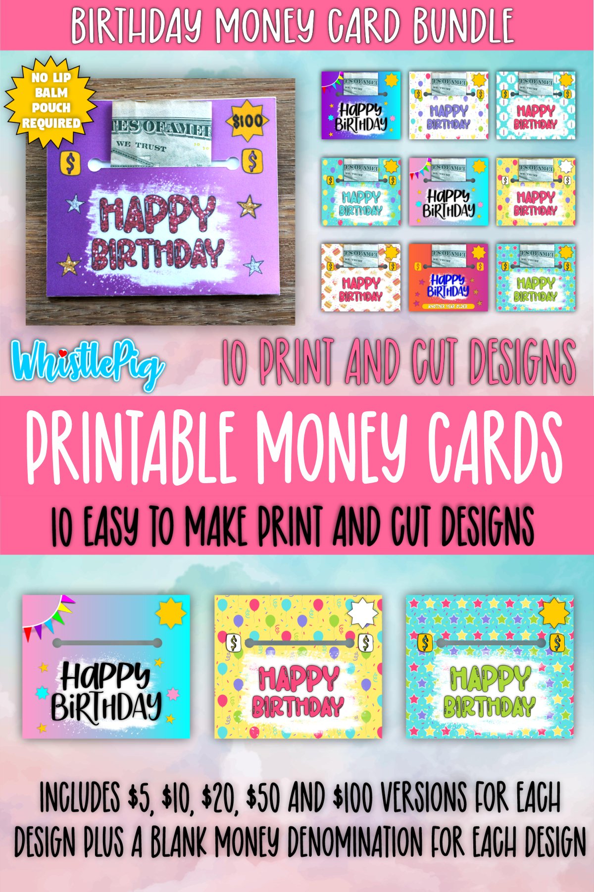 Birthday Money Card PNG Bundle Print And Cut Money Card PNG