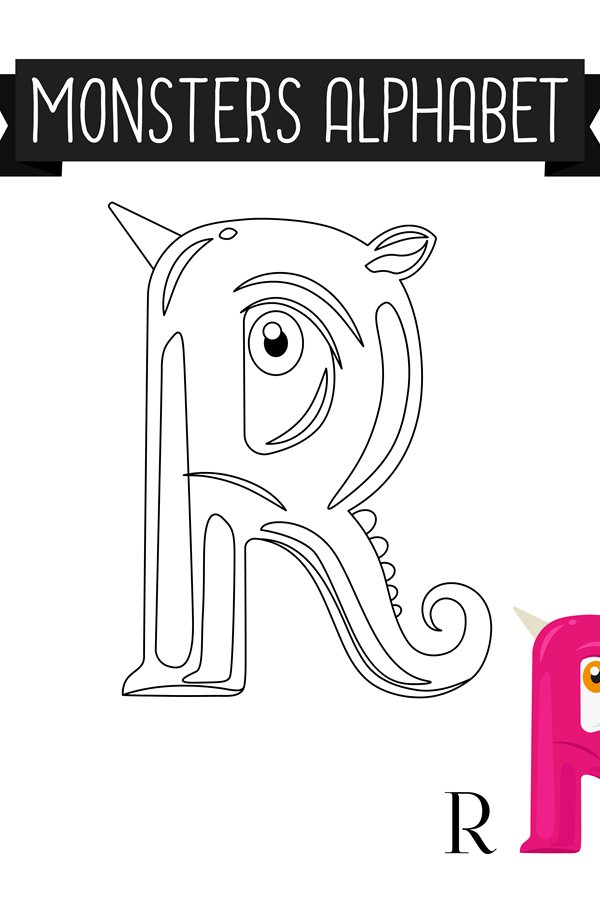 Coloring page monsters alphabet letter R