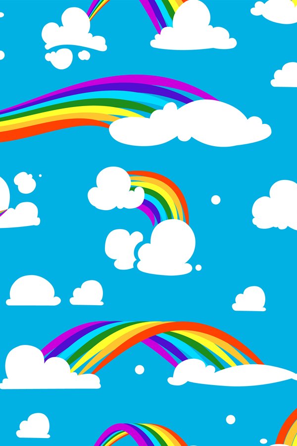 Seamless pattern with clouds and rainbow