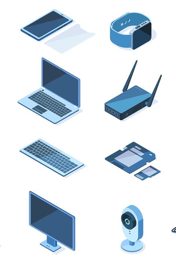 Isometric electronic technology 3d wireless gadget devices.