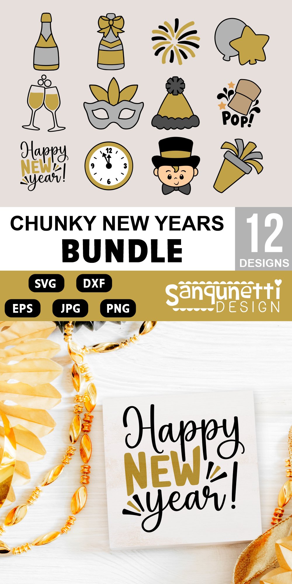Simple New Year SVG Bundle | Cute New Years graphics