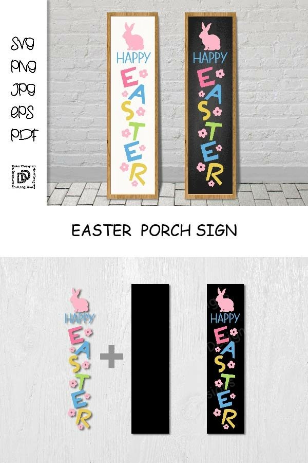 Happy Easter Porch Sign SVG Vertical Sign SVG Cut (1272281)