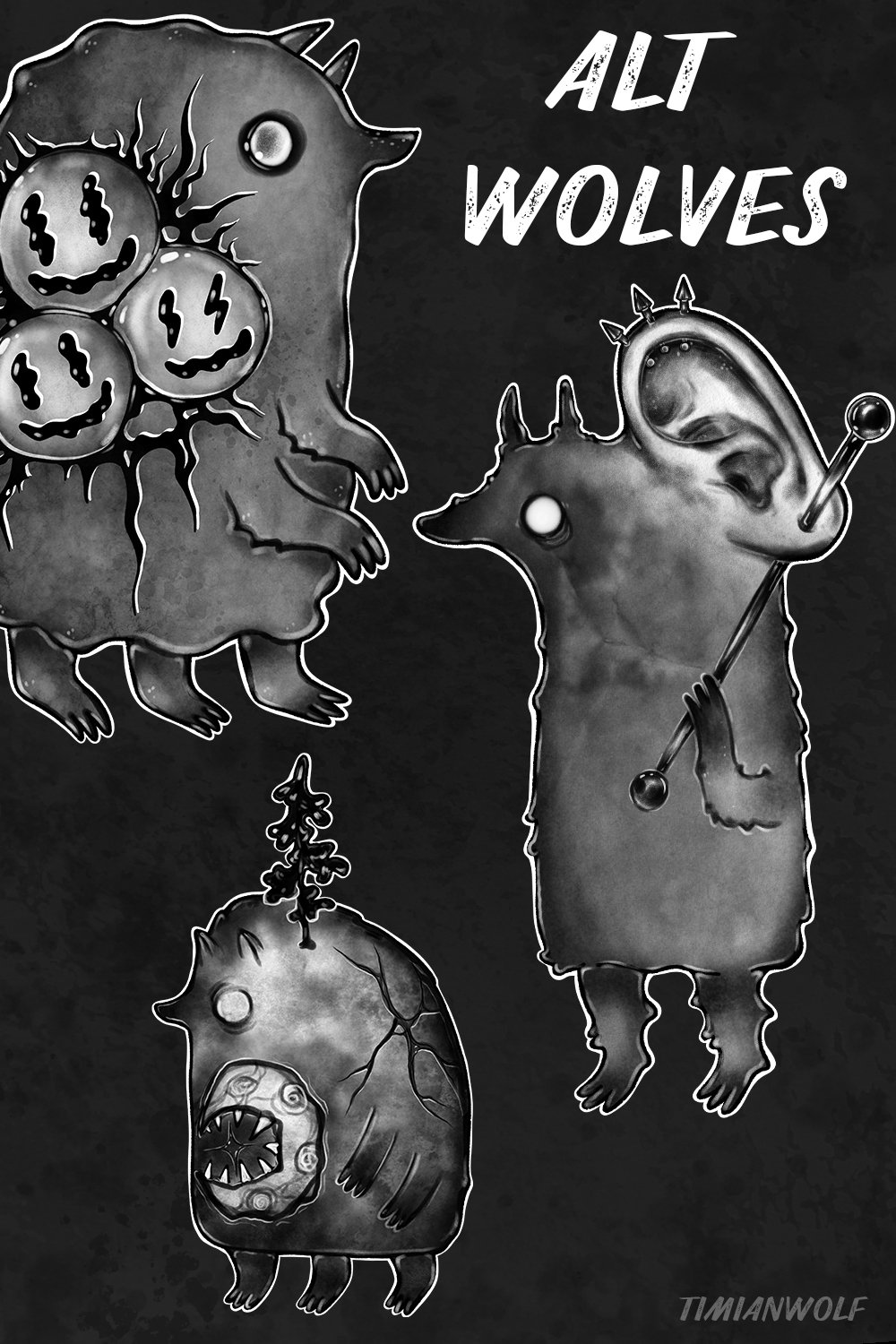 ALT WOLVES - creepy cute set of animal characters