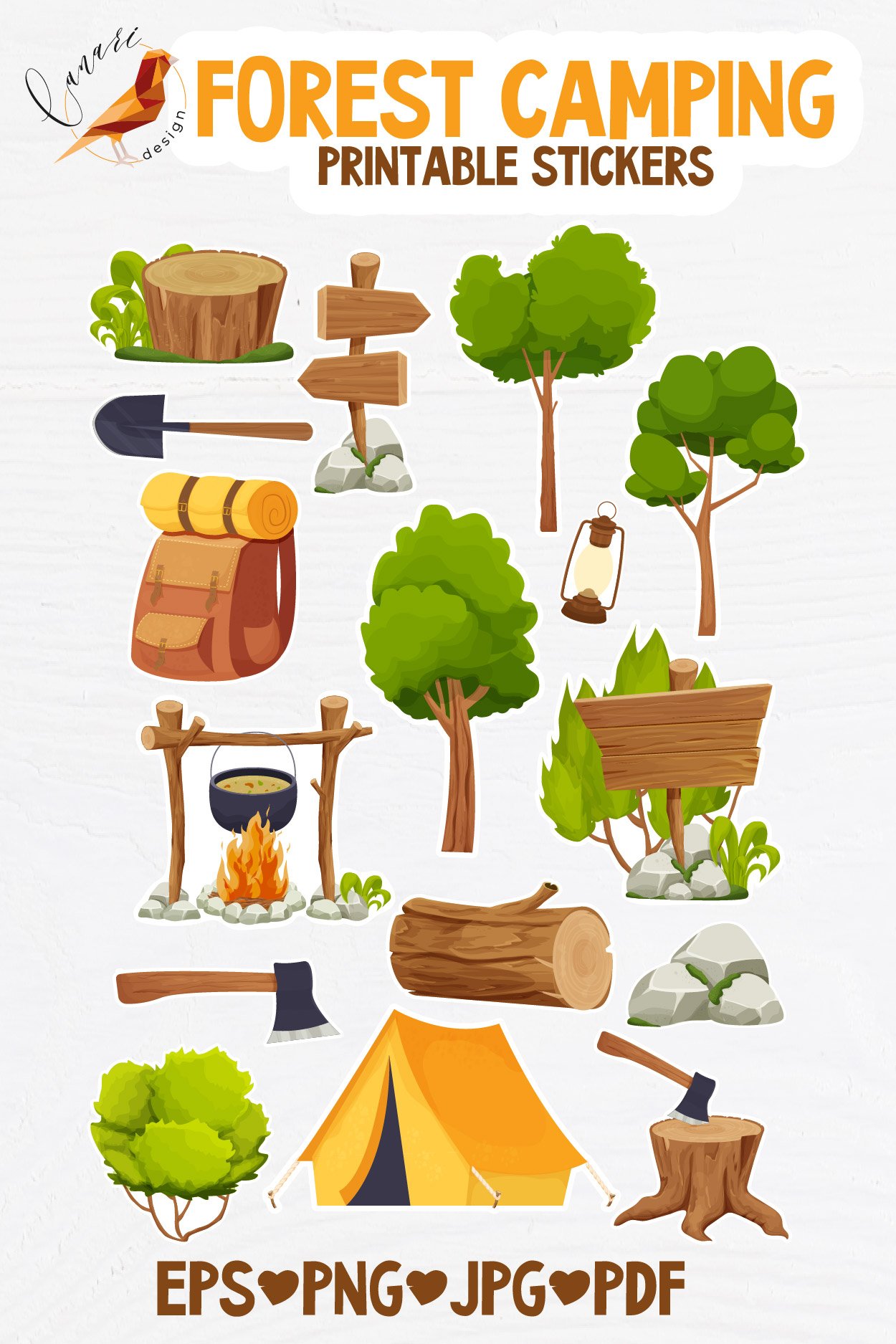 FOREST CAMPING Printable stickers PDF PNG