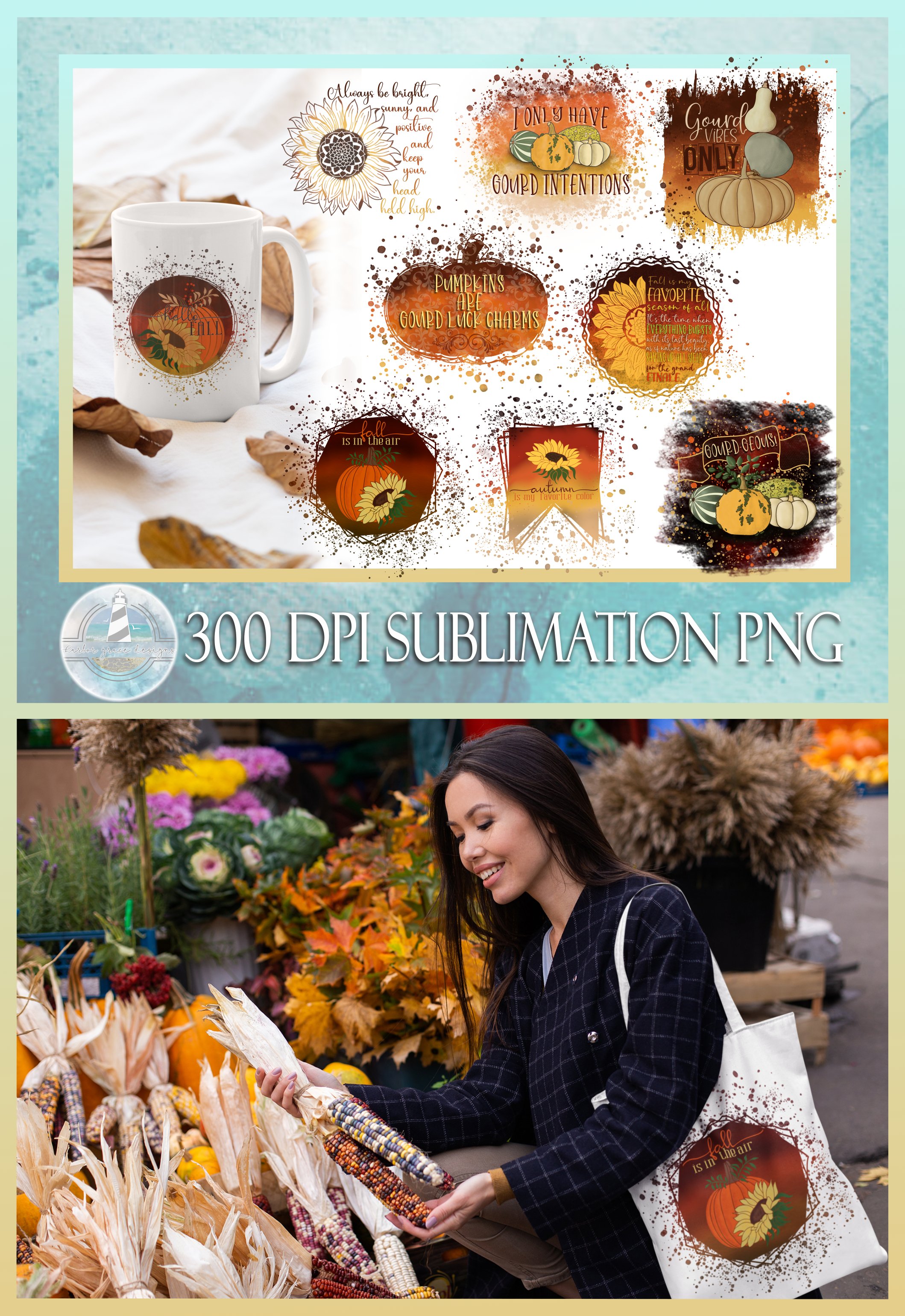 Fall Autumn Quotes Sublimation Design Bundle 300 dpi PNG
