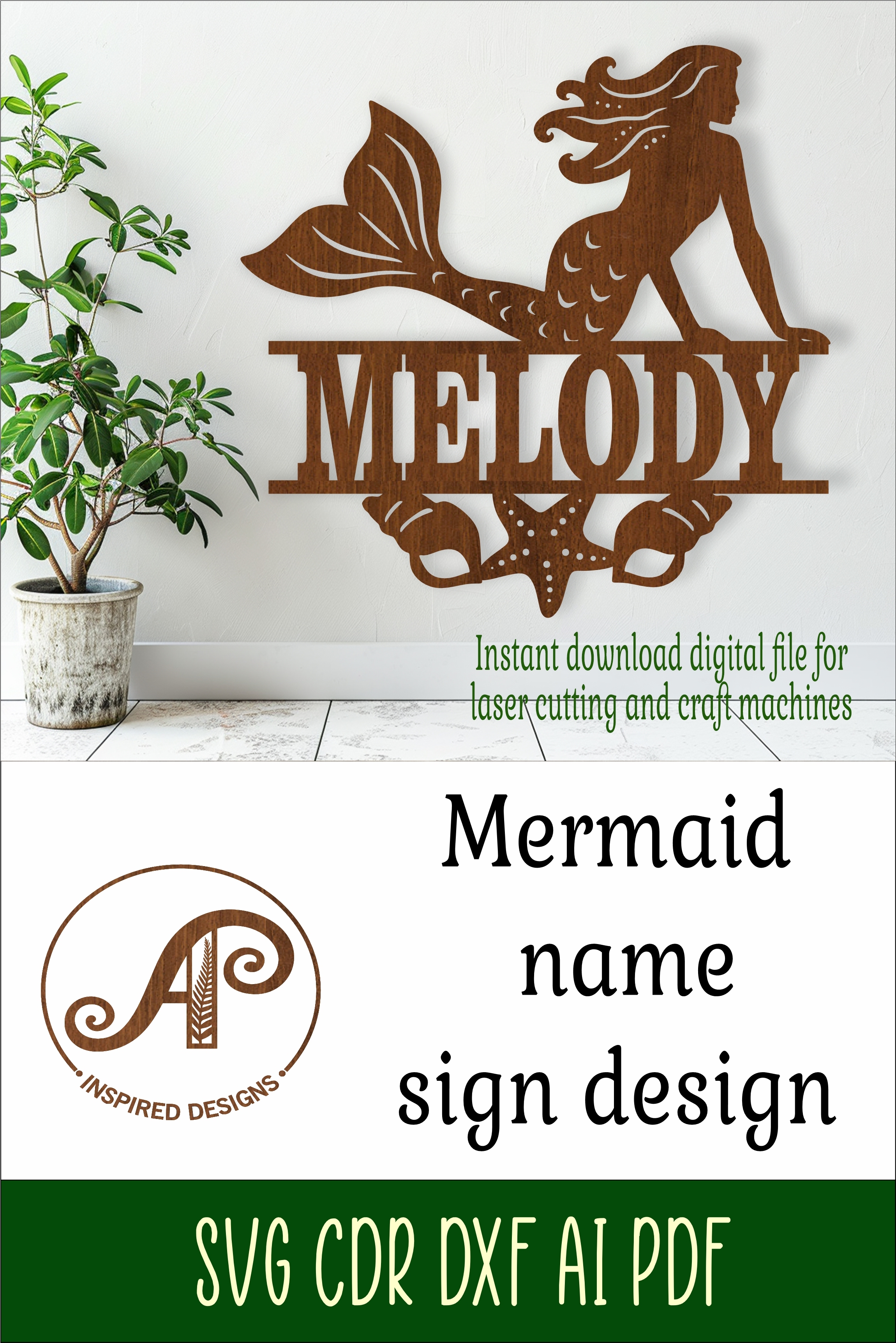 Mermaid name sign svg laser cut file