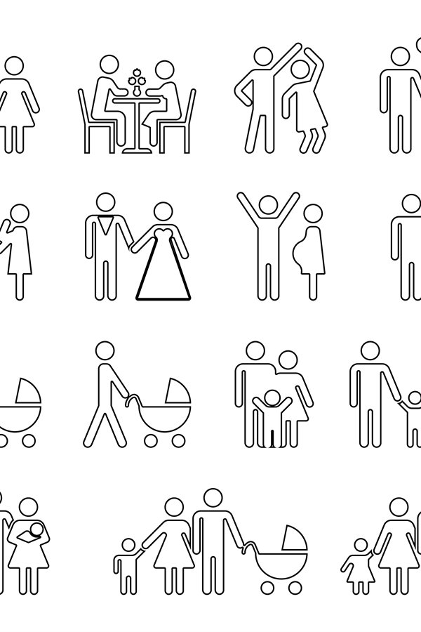 Family vector thin line icons set in black and (822547)