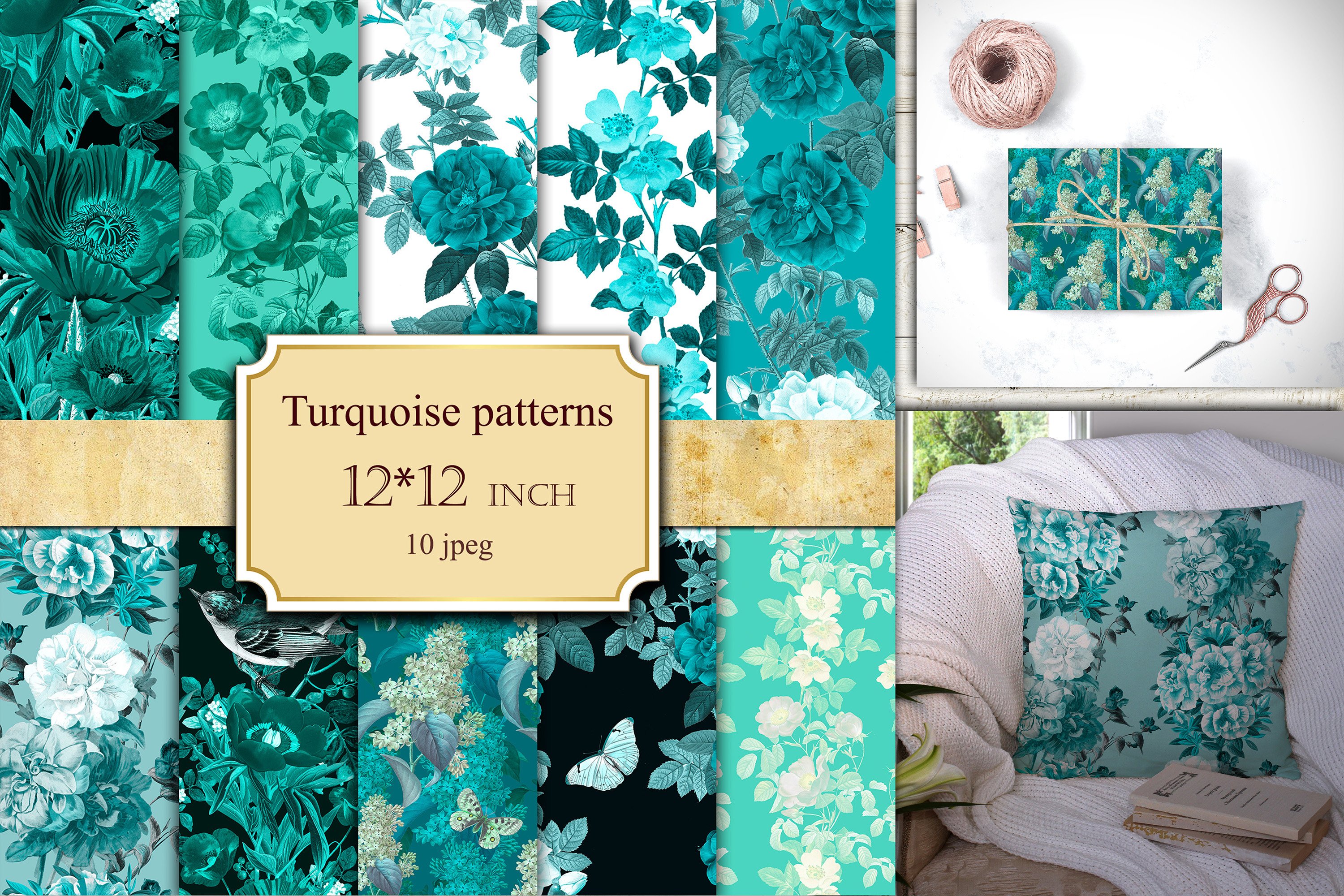 Turquoise seamless pattern, scrapbook paper, seamless