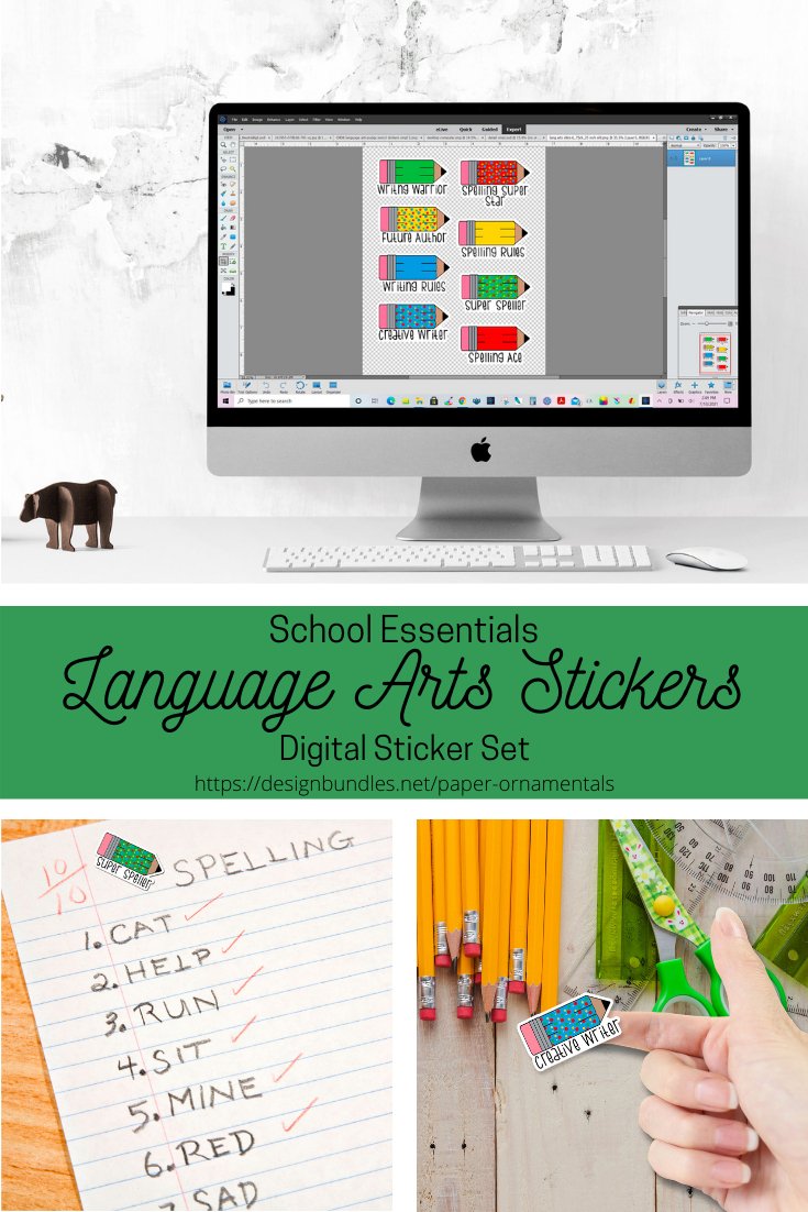 Stickers, Printable Language Arts Pencil Sticker Bundle