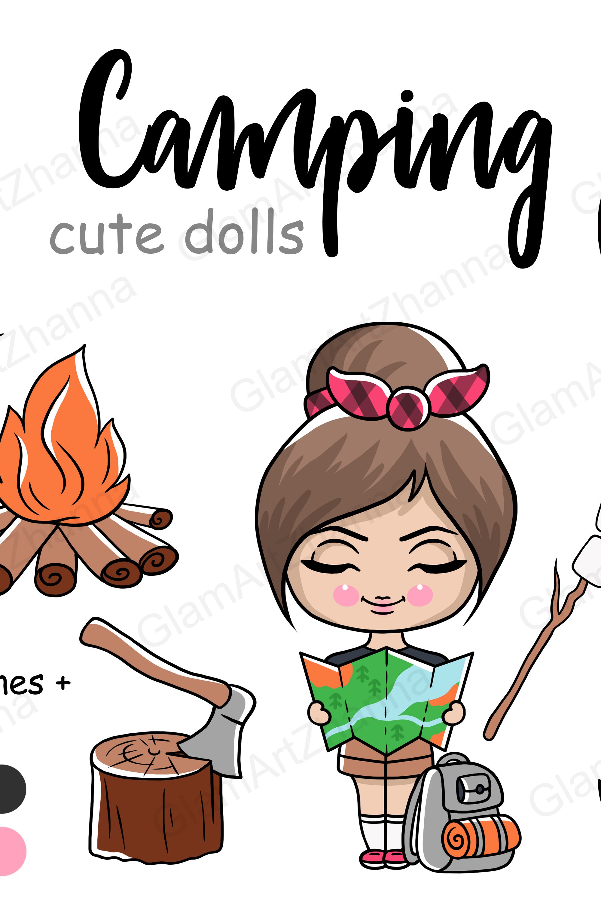 Camping CUTE DOLLS Travel Adventure Coffee Fashion Girl PNG