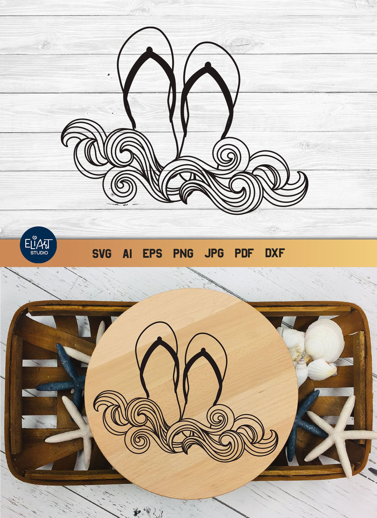Summer Flip Flops | Tropical SVG Design with Ocean Waves
