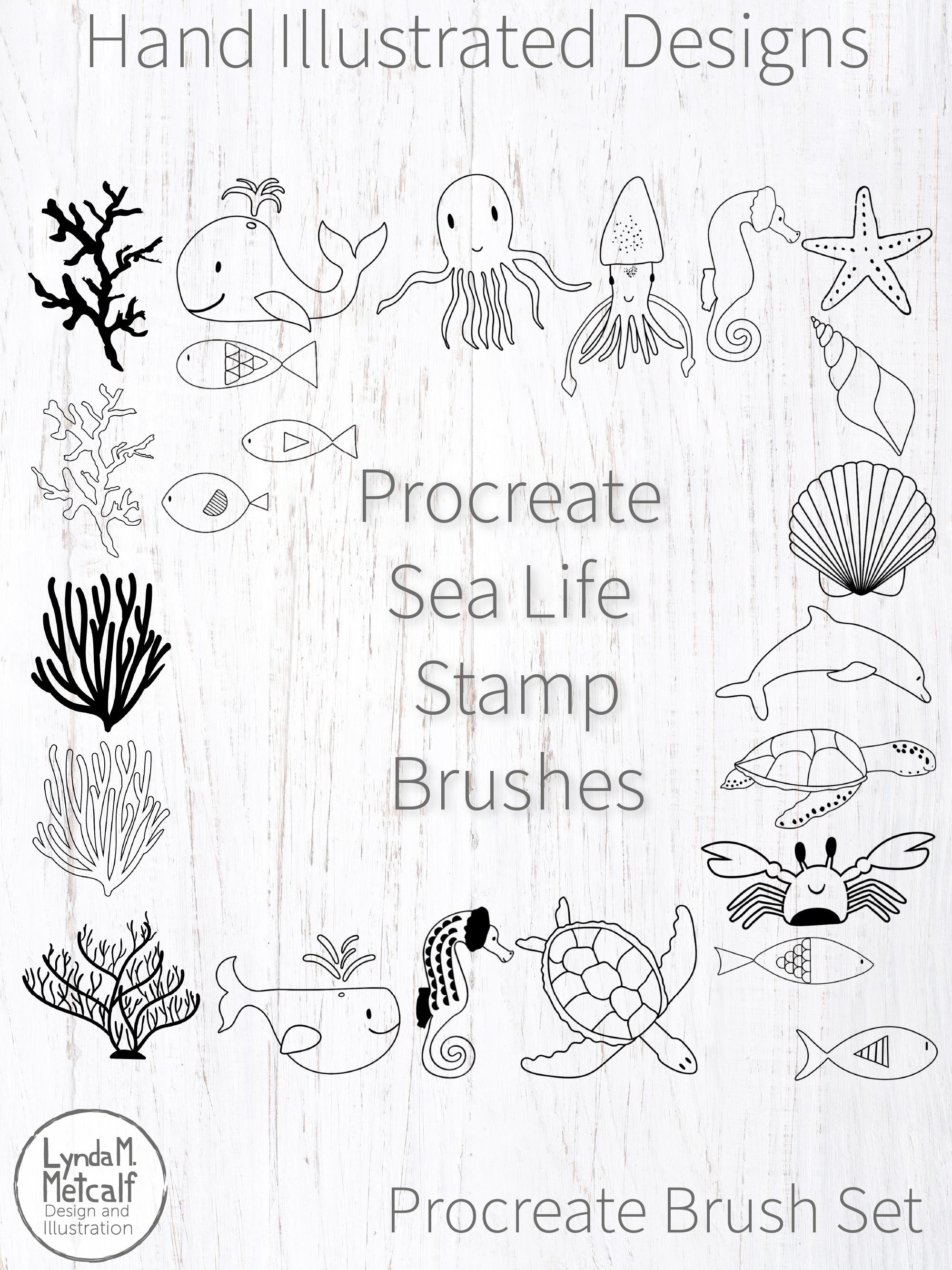 Procreate Sea Life Stamp Brush Set. Procreate Marine Life