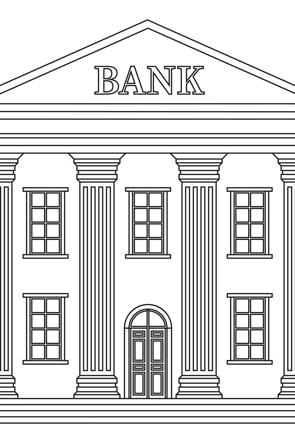 Line bank building icon. Vector bank isolated on white backg