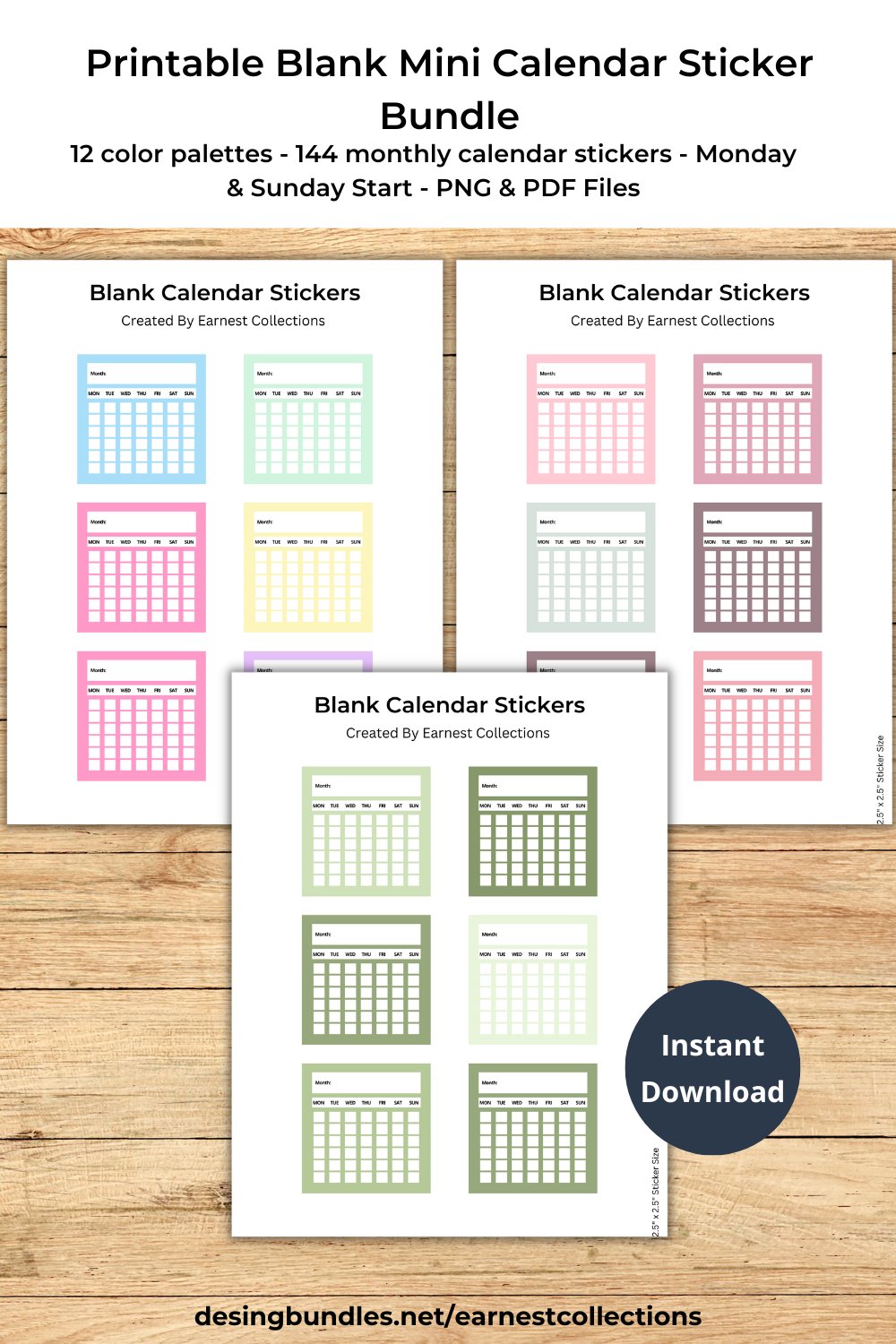 144 Printable Blank Calendar Stickers For Planner