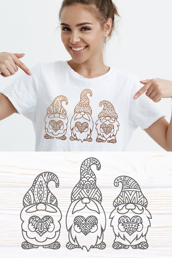 Gnome Zentangle SVG, Gnome Mandala, valentine gnomes svg
