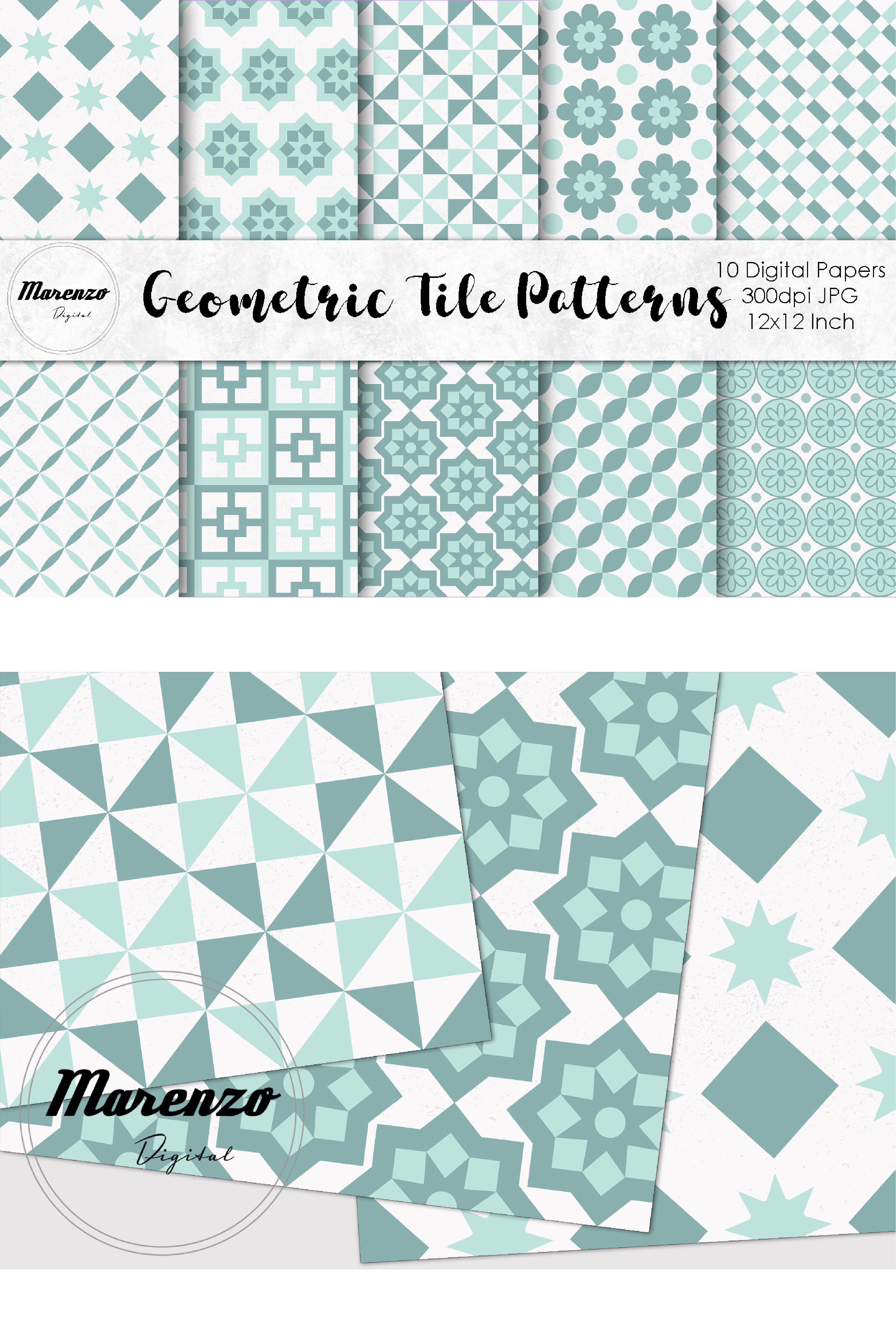 Geometric Tile Patterns - Seamless - Green Blue
