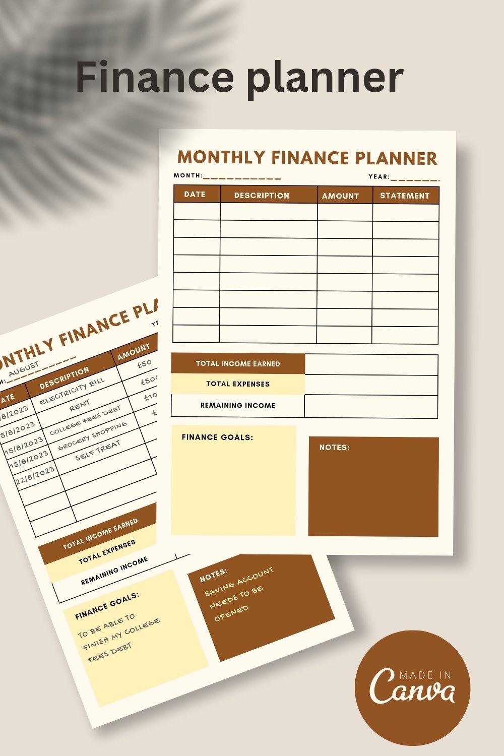 Finance Monthly planner