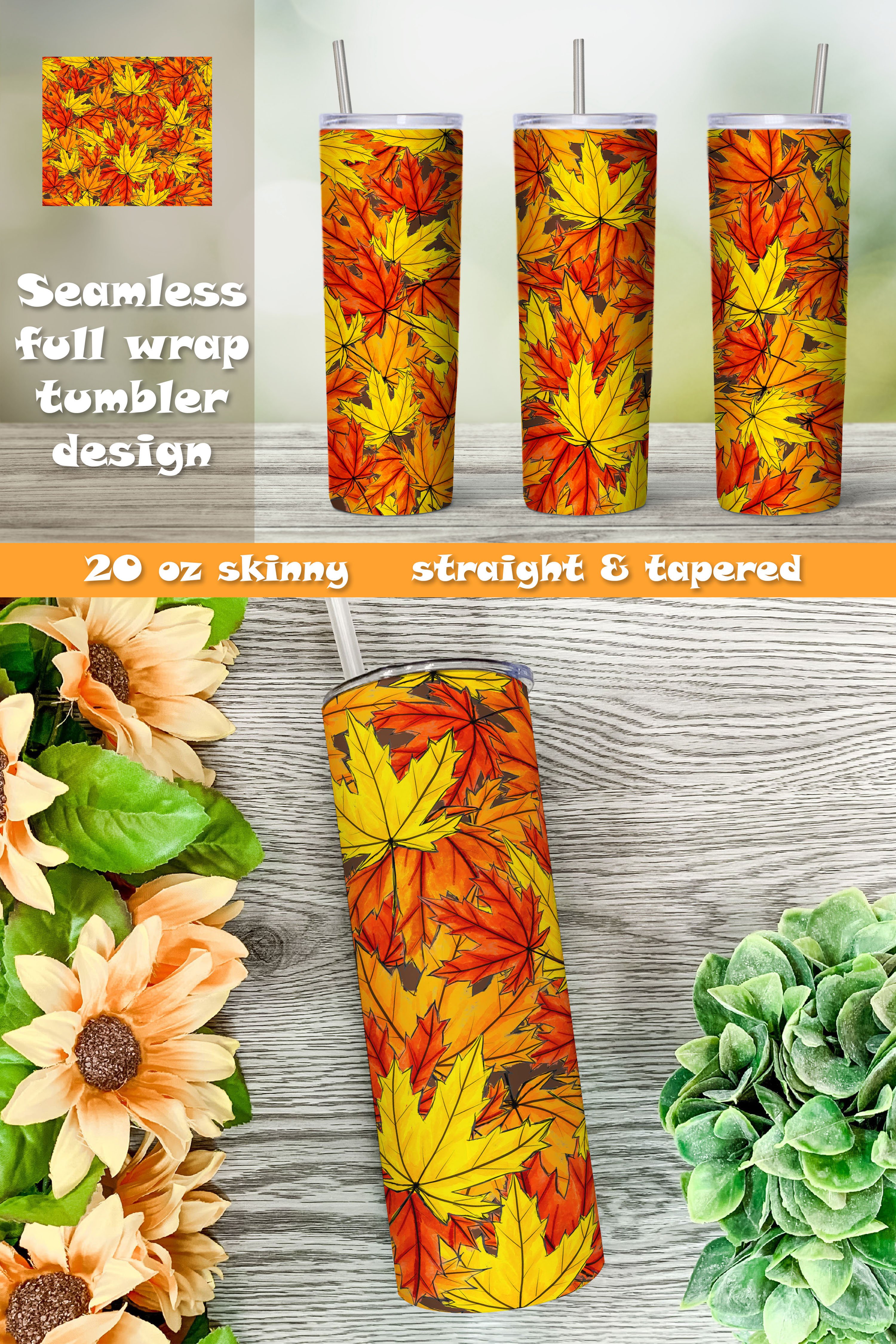 Tumbler fall sublimation 20 oz skinny seamless maple leaves (1425029 ...