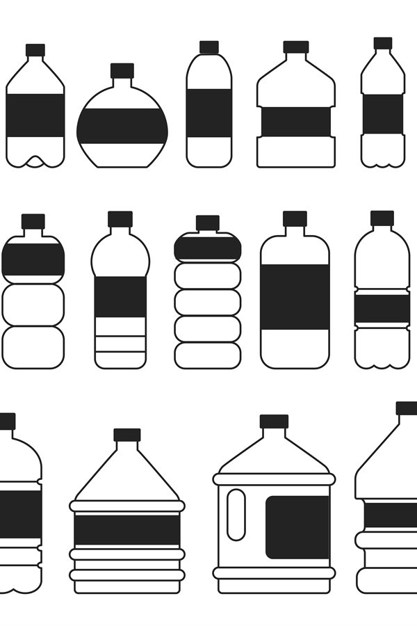 Monochrome pictures set of plastic bottles. Symbols of packa