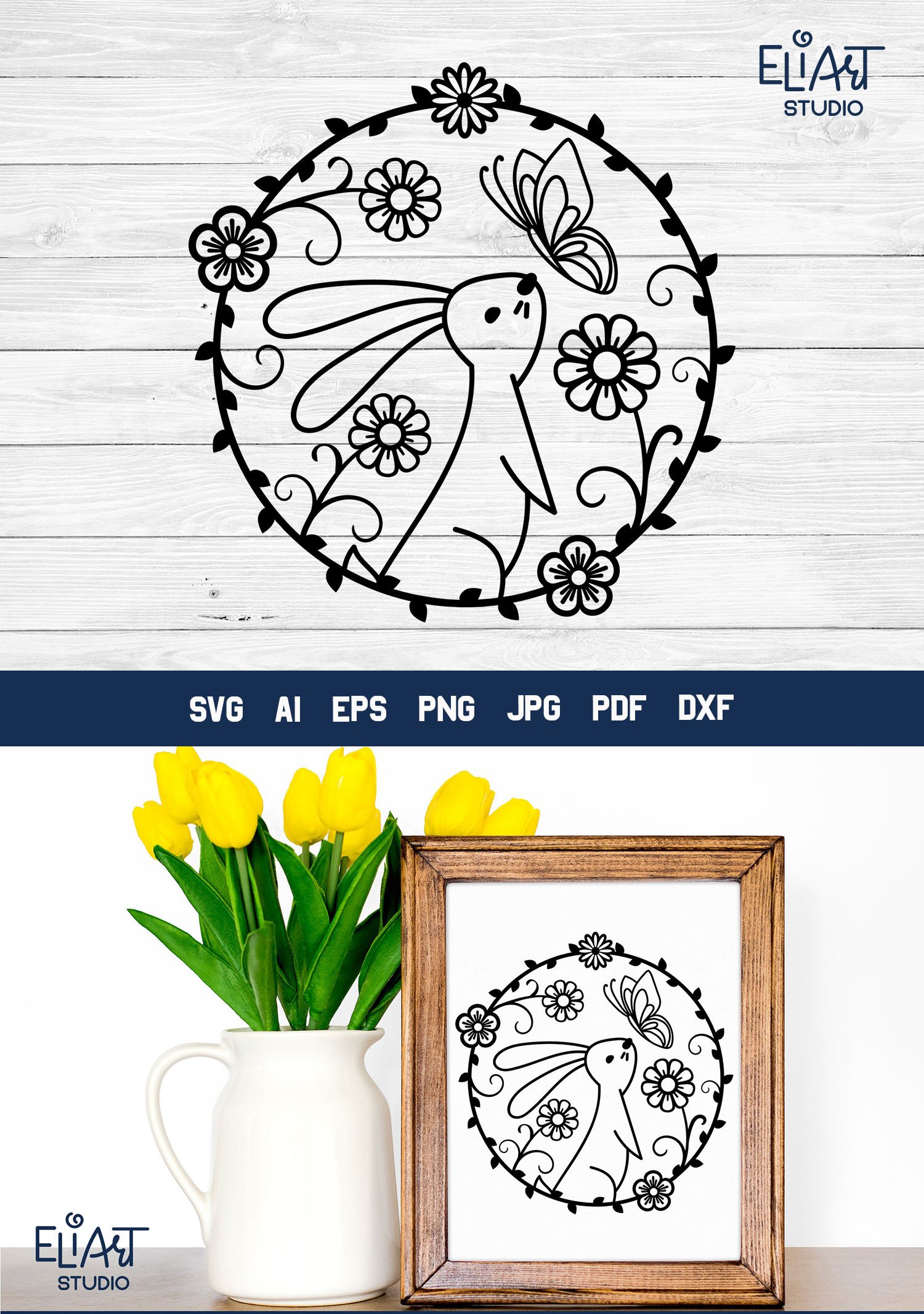 Easter Bunny SVG | Floral Easter PNG Design