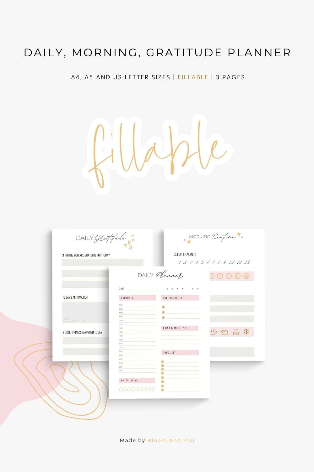 Undated Daily, Morning, Gratitude Planner FILLABLE