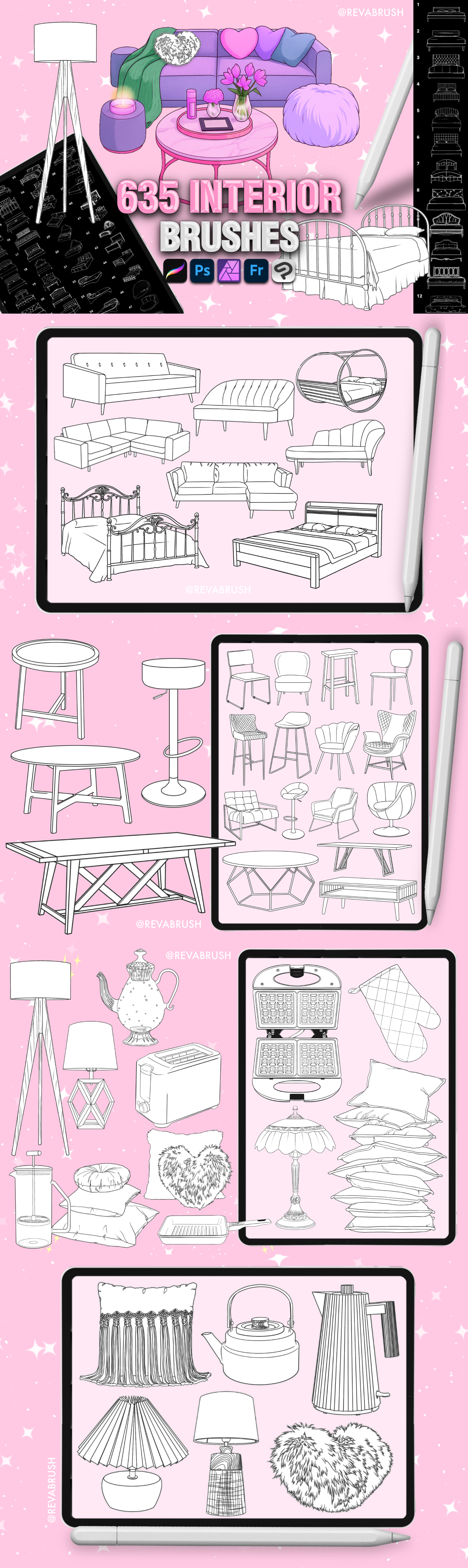 Interior Procreate Brushes – Furniture & Home Decor Set