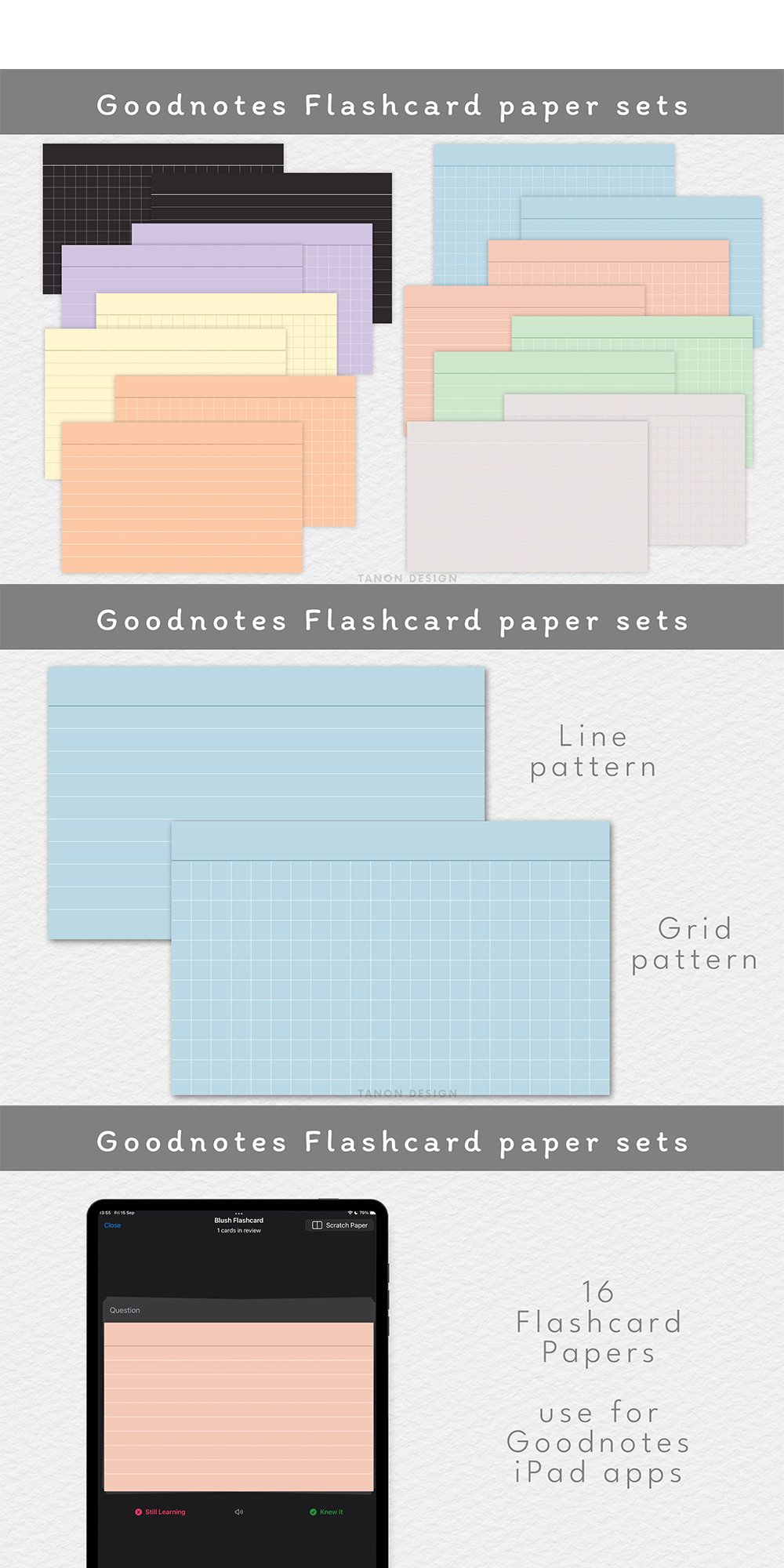 16 Digital Flashcard Papers for Goodnotes ipad apps. Digital