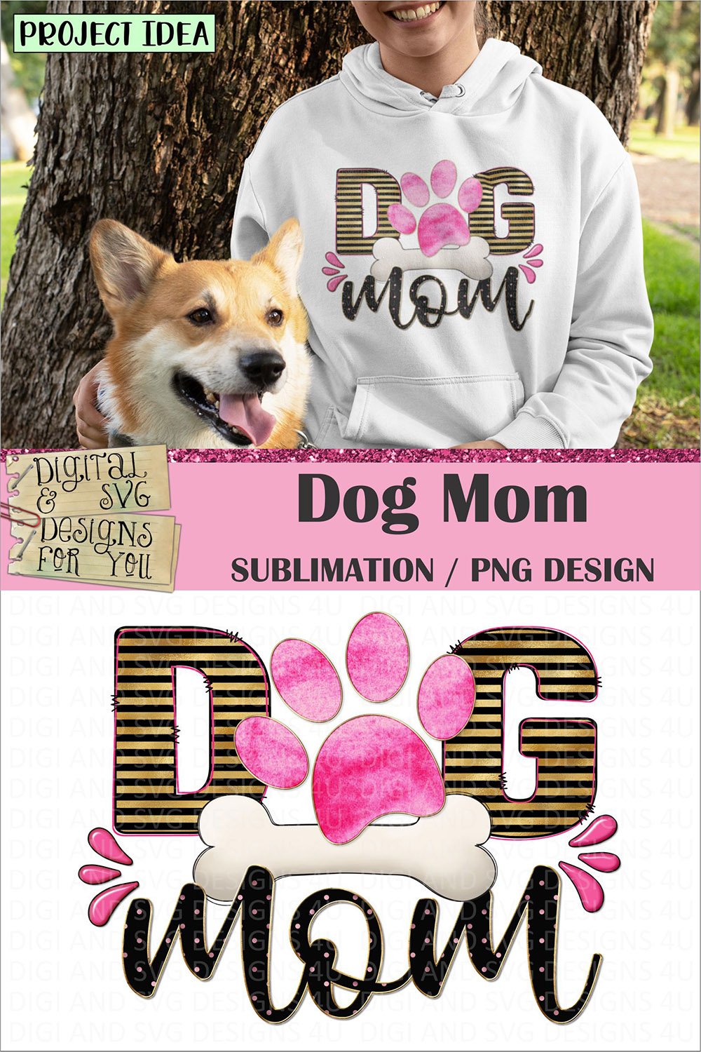 Dog Mom | Black Pink Gold | Sublimation Design | Dog Mom PNG