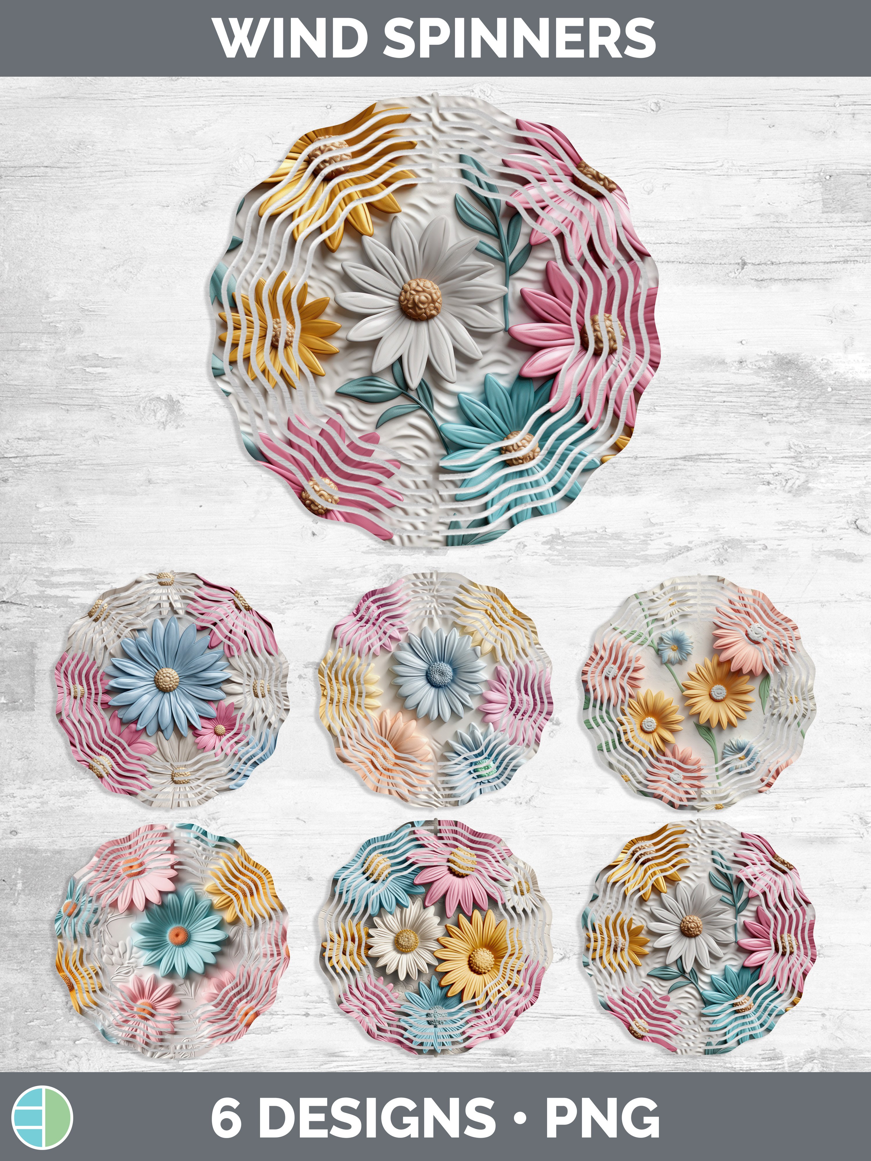 3D Daisy Flowers Wind Spinner | Sublimation Spinner Designs
