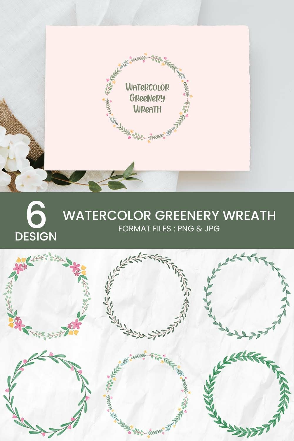 Watercolor Greenery Wreath With 6 Variations