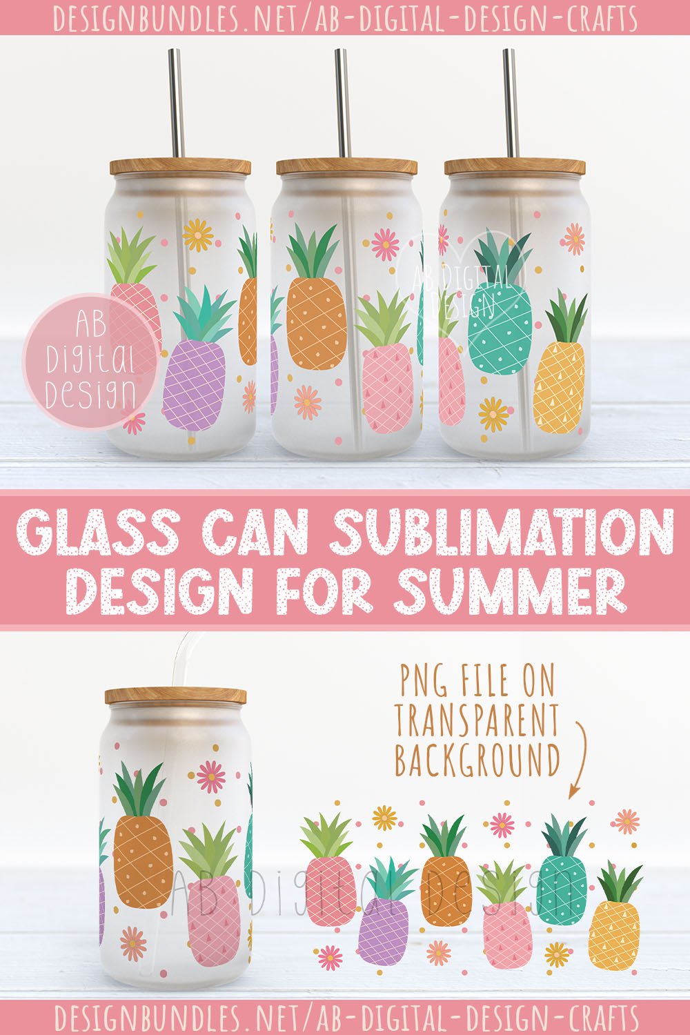 Tropical Glass Can Wrap Sublimation Design for Summer
