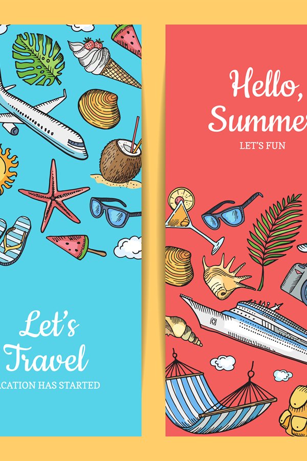 Vector hand drawn summer travel elements banners (850560)
