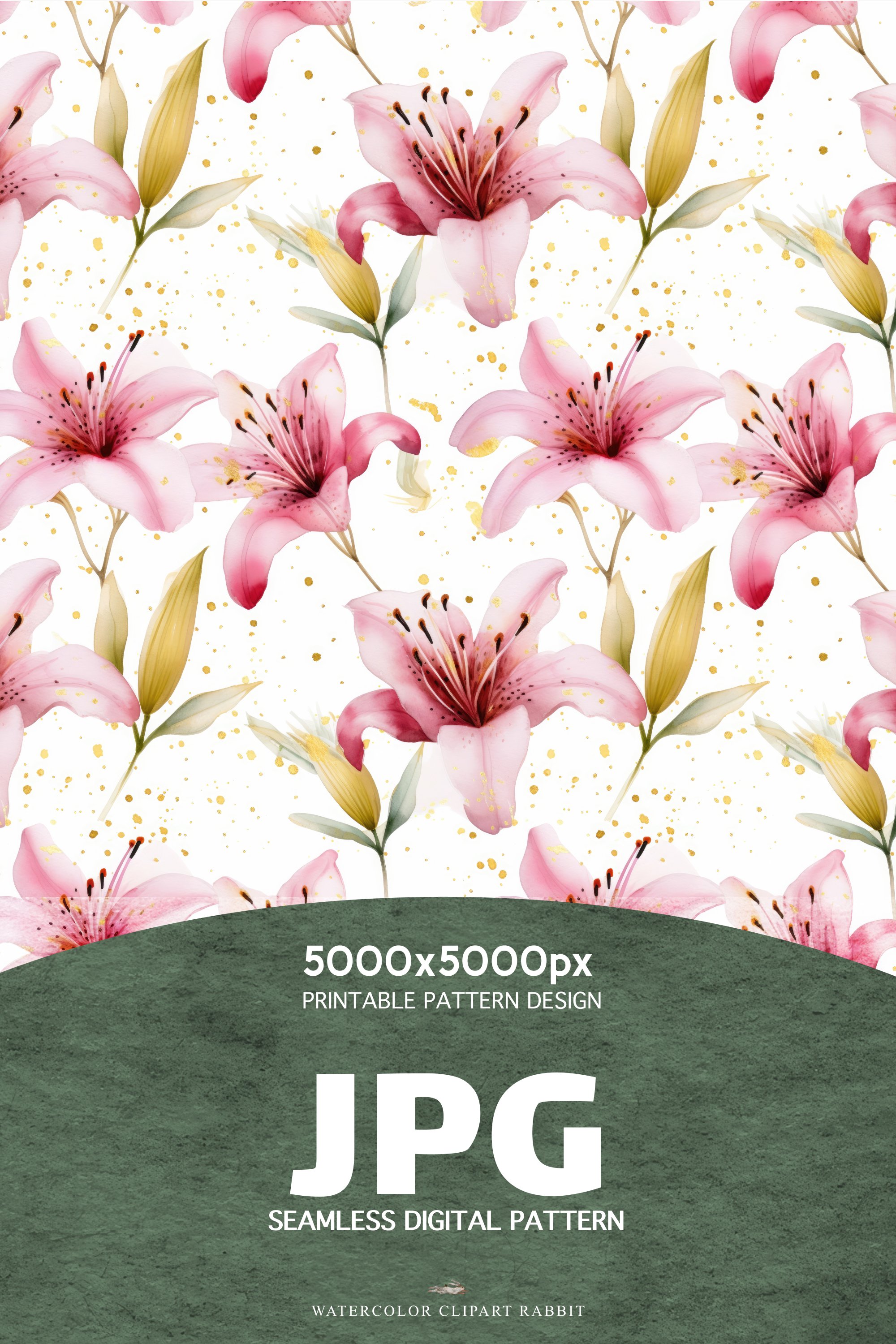 Lily Flowers Pattern Seamless Digital Paper JPG Background