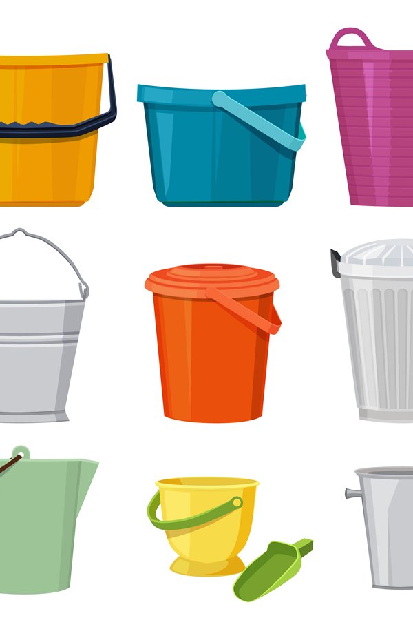 Snacks Bucket Vector Different buckets. Vector set isolate