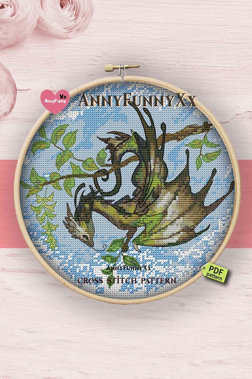 Young emerald green dragons cross stitch pattern PDF Magic