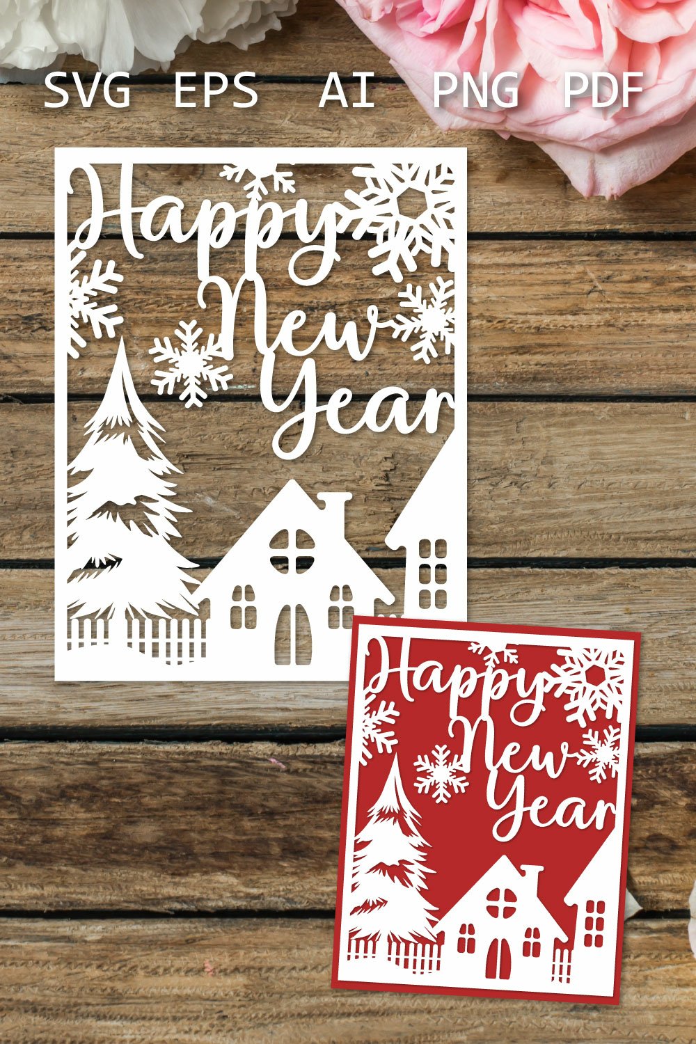Christmas card SVG, paper cut greetings Happy New Year card