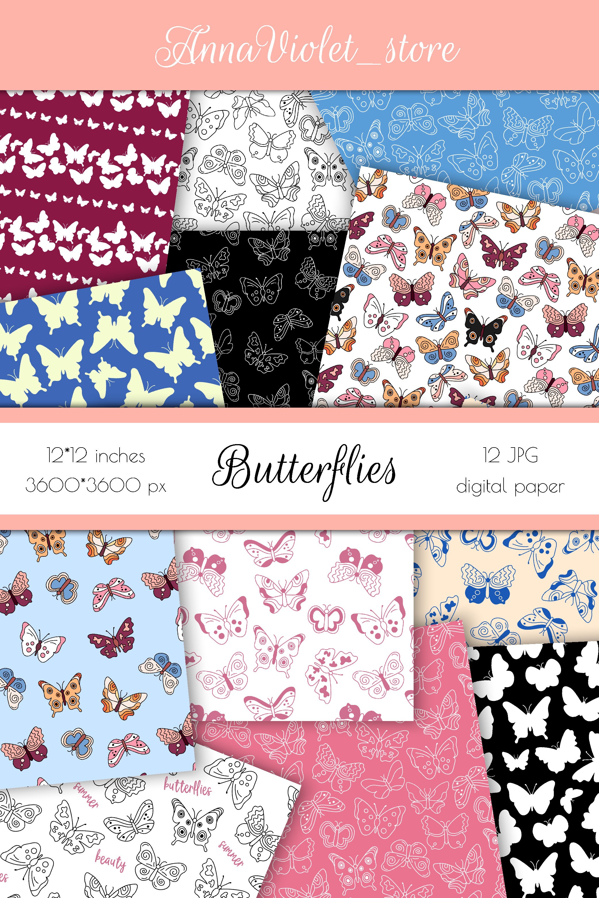Cute Butterflies Patterns| JPG Digital Paper