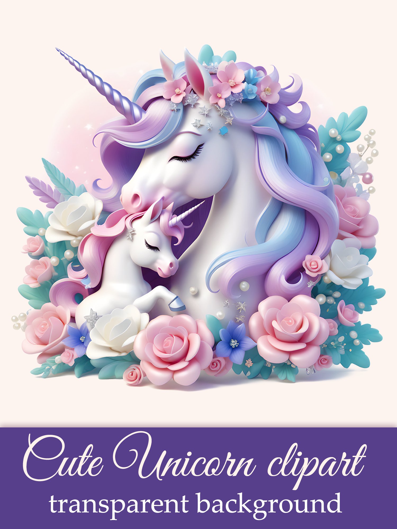 Unicorn Clipart, Mother's Day Clipart, Unicorn Mom and Baby