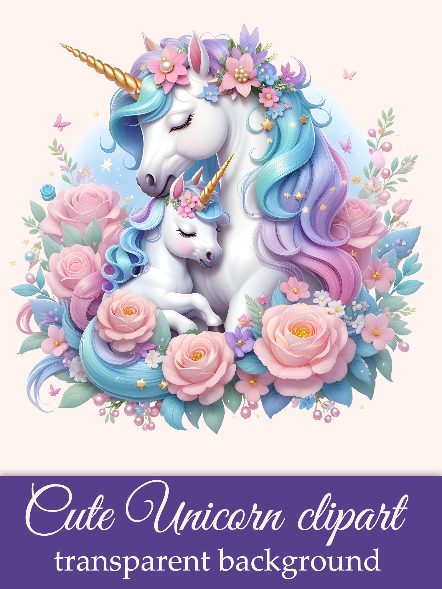 Unicorn Clipart, Mother's Day Clipart, Unicorn Mom and Baby