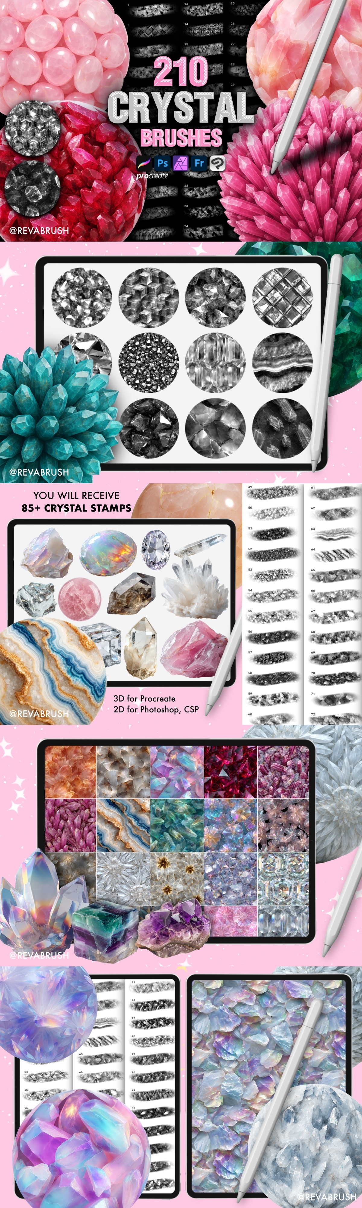 Crystal Procreate Brushes – Gemstone & Mineral Texture Set