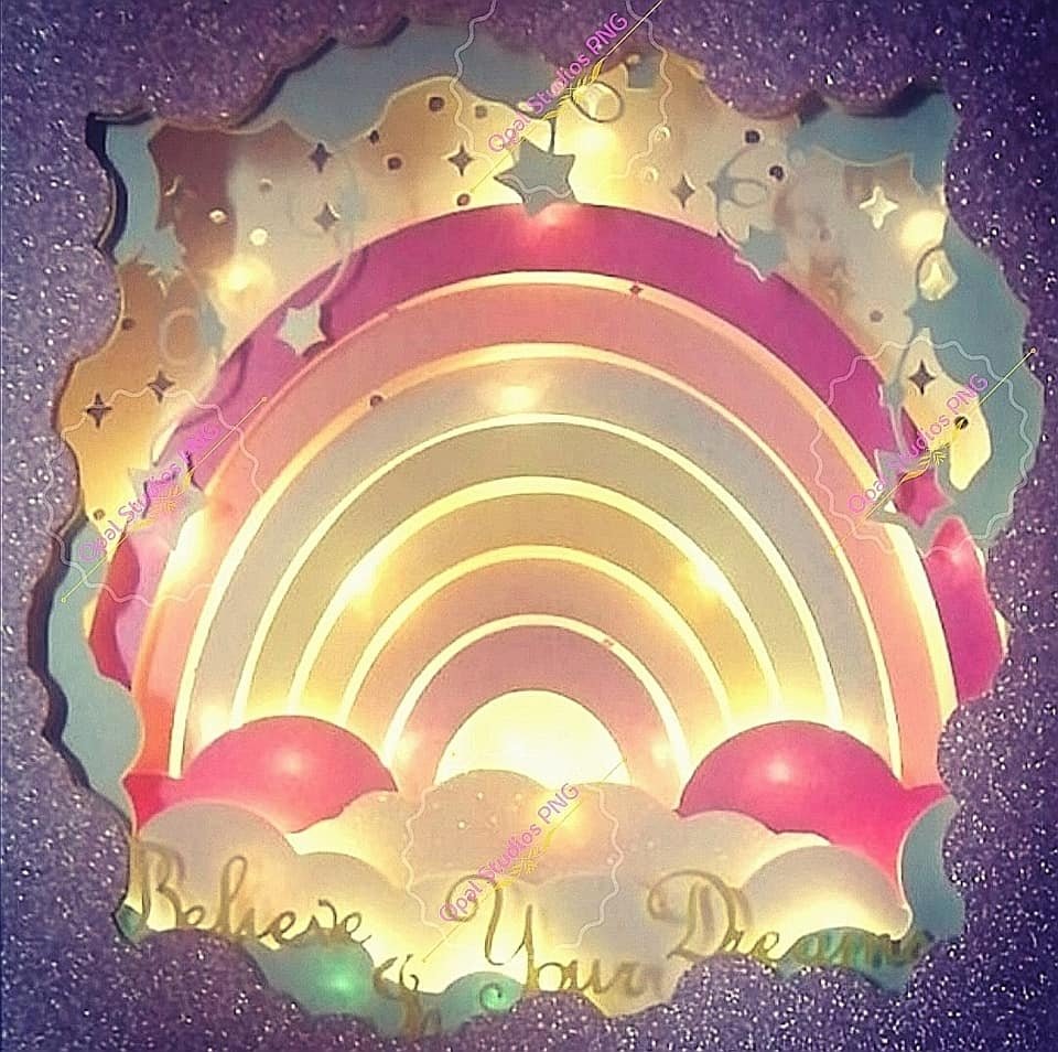 Rainbow Believe in your Dreams 3d layered shadow box light
