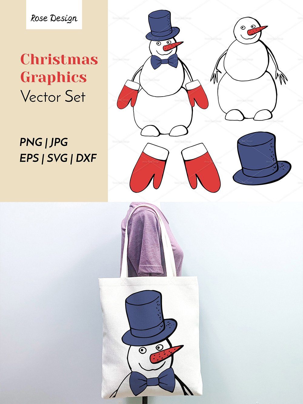 Christmas Snowman Vector Clipart Set. SVG DXF PNG