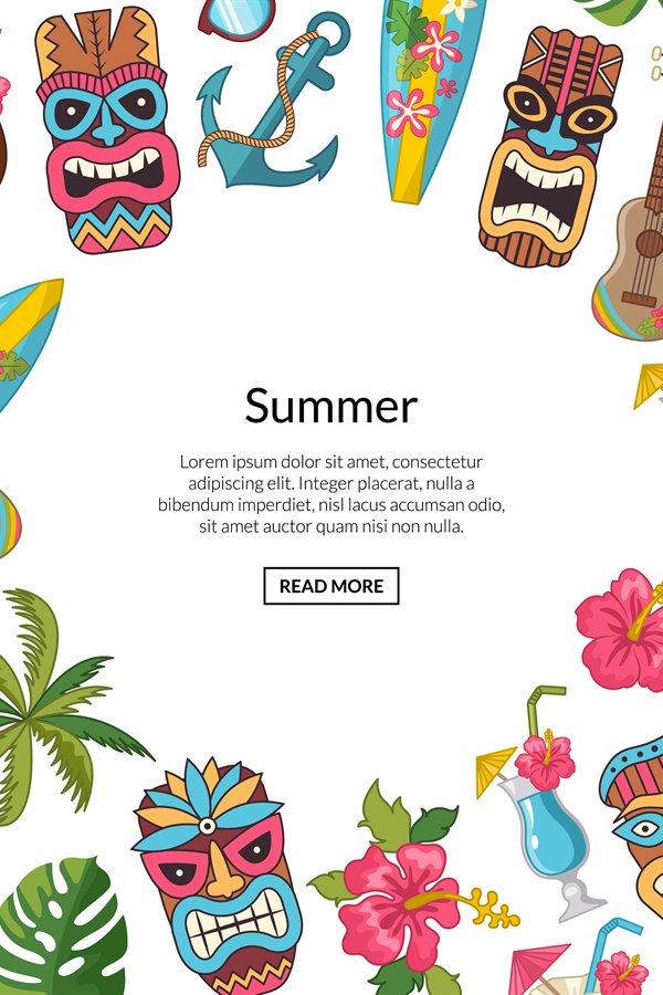 Vector cartoon summer travel elements tiki (859819)
