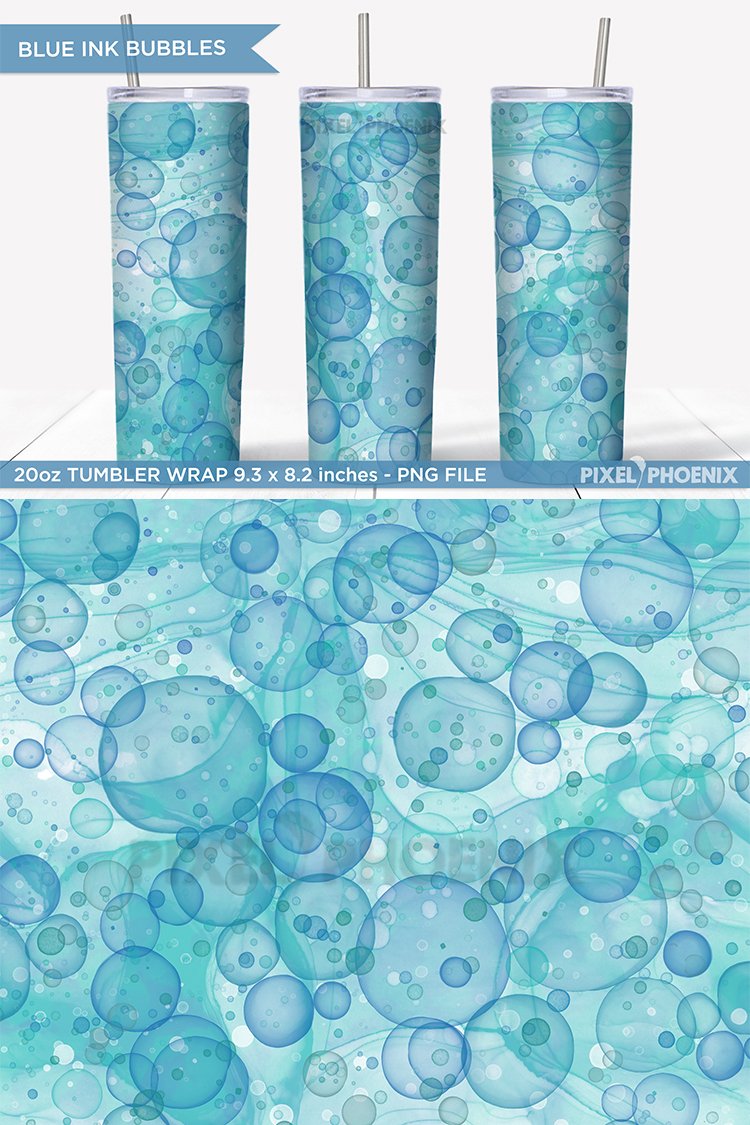 Blue ink bubbles Sublimation Design for skinny tumbler