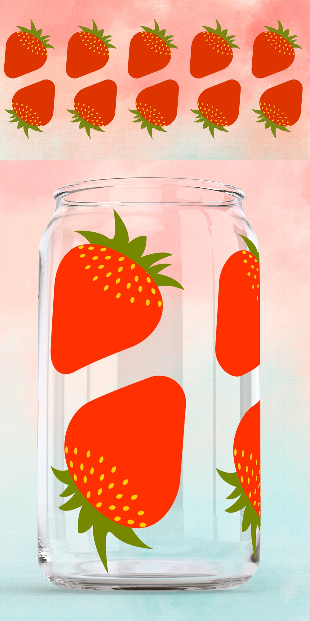 Strawberry 16oz glass can wrap svg Libbey Full wrap can